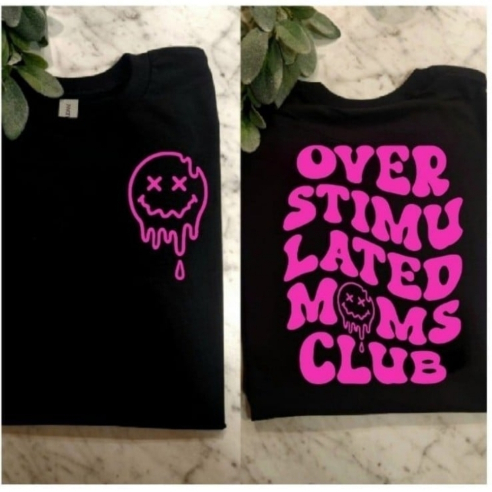 Overstimulated moms club shirt popular retro cute Pink
